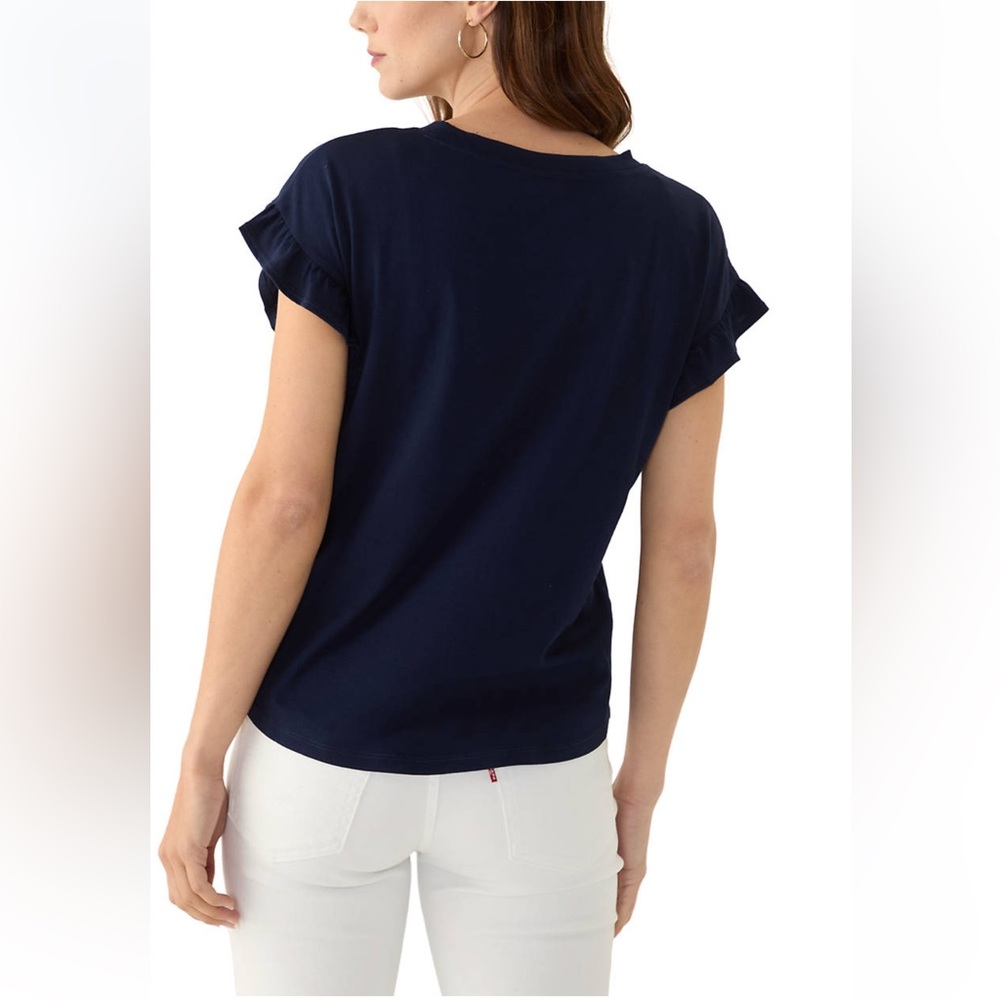 NWT Crown & Ivy Harbor Navy Core Ruffle Tee - Picture 2 of 6